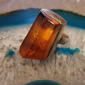 Boho Amber Sterling Silver Ring